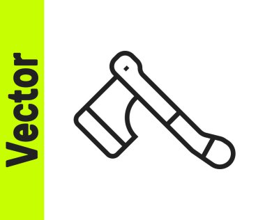 Siyah çizgi tahta balta simgesi beyaz arkaplanda izole edildi. Oduncu baltası. Mutlu Cadılar Bayramı Partisi. Vektör.