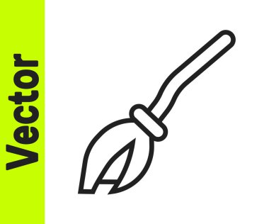 Siyah çizgi cadıları beyaz arka planda izole edilmiş süpürge ikonu. Mutlu Cadılar Bayramı Partisi. Vektör.