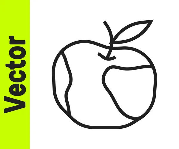 Svart Linje Apple Ikonen Isolerad Vit Bakgrund Övervikt Hälsosam Kost — Stock vektor