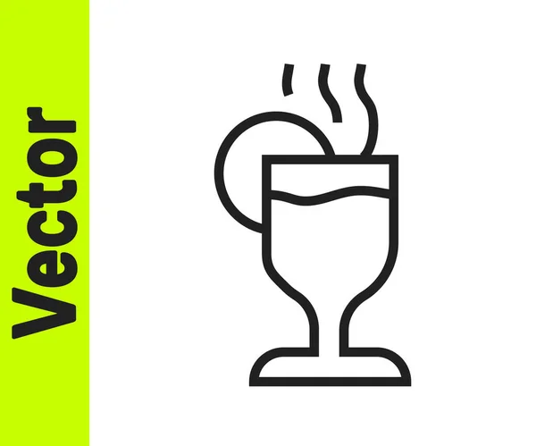 Línea Negra Vino Caliente Con Copa Bebida Ingredientes Icono Aislado — Vector de stock