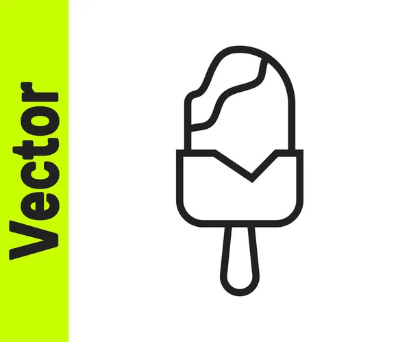 Icono Helado Línea Negra Aislado Sobre Fondo Blanco Dulce Símbolo — Vector de stock