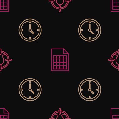 Çizgi başı avlanma konseptini, Saat ve Dosya belgesini kusursuz desen üzerine ayarla. Vektör