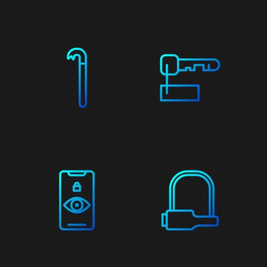 Bisiklet kilidini, göz taramasını, levyeyi ve İşaretli anahtarı ayarla. Renk simgeleri. Vektör