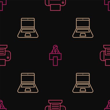 Satır Yazıcı, Laptop ve Sahne Standı veya Tribün 'ü pürüzsüz desene ayarla. Vektör