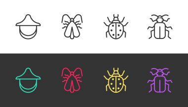 Beekeeper şapkası, kıyafet güvesi, Mite ve Chafer böceği siyah beyaz. Vektör