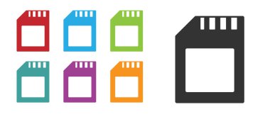 Siyah SD kart simgesi beyaz arkaplanda izole edildi. Hafıza kartı. Adaptör simgesi. Simgeleri renklendirin. Vektör.