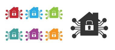 Siyah Akıllı ev simgesi beyaz arkaplanda izole edildi. Uzaktan kumanda. Simgeleri renklendirin. Vektör.