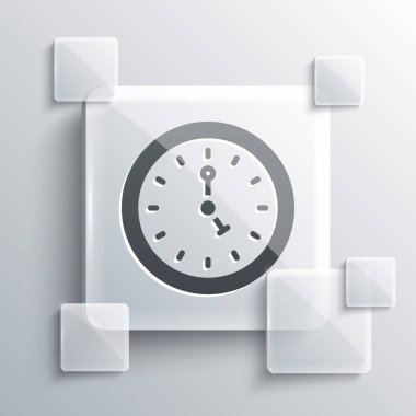 Gri arkaplanda gri saat simgesi izole edildi. Zaman sembolü. Kare cam paneller. Vektör.