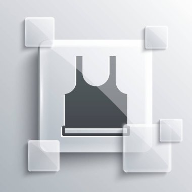 Gri arkaplanda gri kolsuz tişört ikonu var. Kare cam paneller. Vektör.