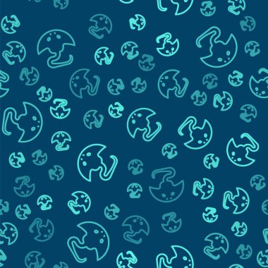 Yeşil çizgi Stingray simgesi mavi arkaplanda izole edilmiş kusursuz desen. Vektör.