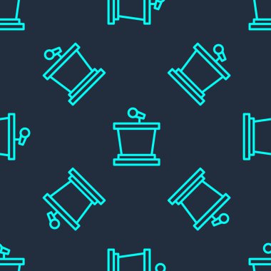 Yeşil çizgi sahnesi veya münazara kürsüsü ikonu mavi arka planda izole edilmiş pürüzsüz desen. Konferans konuşma tribünü. Vektör.