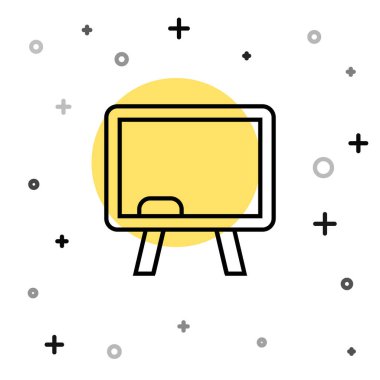 Beyaz arkaplanda siyah çizgi karton simgesi izole edildi. Okul karatahtası. Rastgele dinamik şekiller. Vektör.