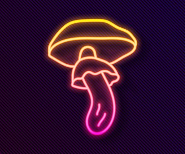 Parlayan neon hattı Psilocybin mantar ikonu siyah arkaplanda izole edildi. Psikedelik halüsinasyon. Vektör.