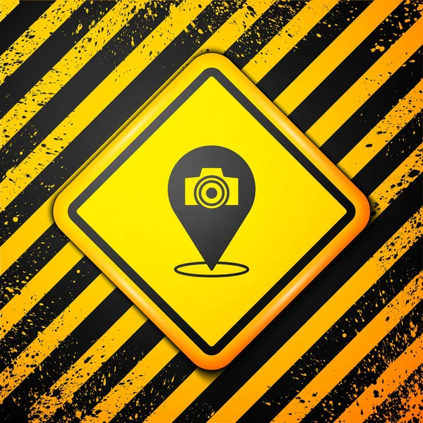 Чорна Фотокамера Ізольована Жовтому Тлі Фотоапарат Цифрова Фотографія Попереджувальний Знак — стоковий вектор