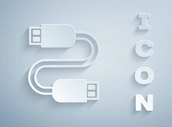 Icono Cable Usb Corte Papel Aislado Sobre Fondo Gris Conectores — Vector de stock