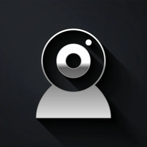 Stříbrná Ikona Webové Kamery Izolované Černém Pozadí Chatová Kamera Ikona — Stockový vektor
