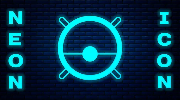 Zářící Neon Robot Vysavač Ikona Izolované Cihlové Zdi Pozadí Chytrý — Stockový vektor