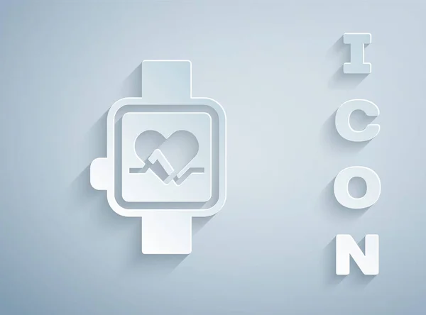 Relógio Inteligente Corte Papel Mostrando Ícone Frequência Cardíaca Isolado Fundo —  Vetores de Stock