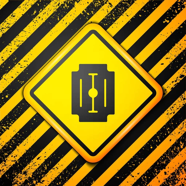 Schwarze Klinge Rasiermesser Symbol Isoliert Auf Gelbem Hintergrund Warnzeichen Vektor — Stockvektor