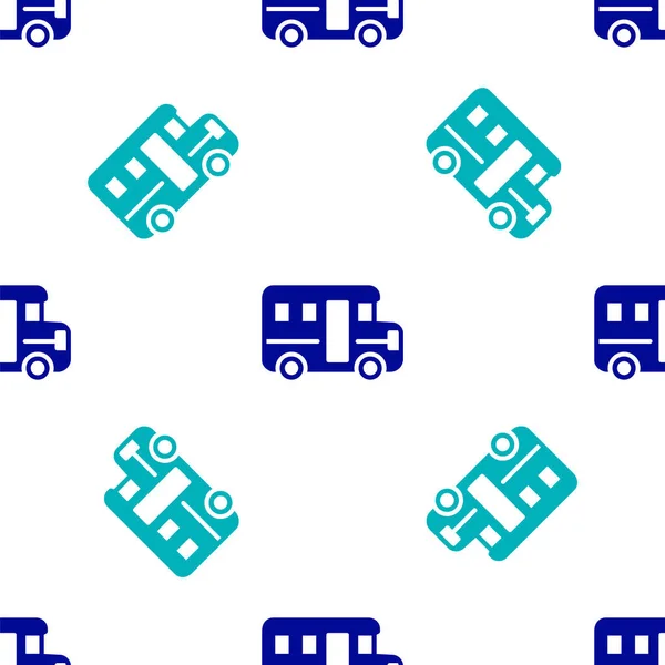 Blue School Bus Ikona Izolované Bezešvé Vzor Bílém Pozadí Symbol — Stockový vektor