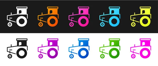 Set Tractor Icono Aislado Sobre Fondo Blanco Negro Vector — Vector de stock