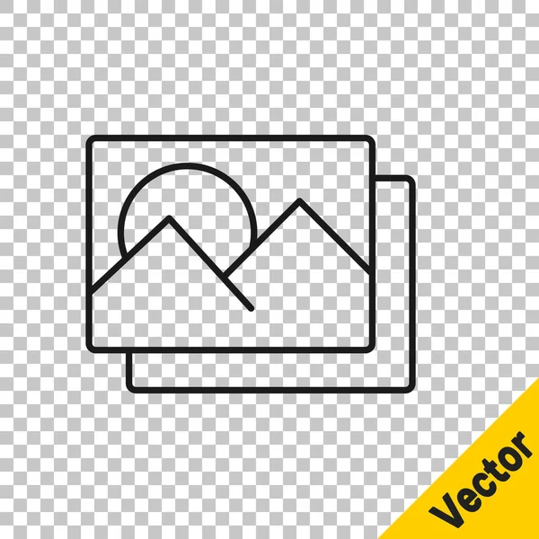 Schwarze Linie Fotorahmensymbol Isoliert Auf Transparentem Hintergrund Alte Leere Fotorahmen — Stockvektor