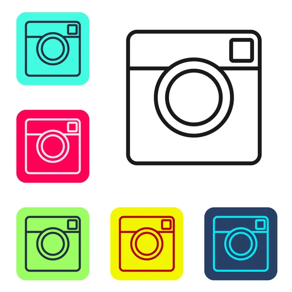 Black Line Photo Camera Icon Isolated White Background Foto Camera — Stock Vector