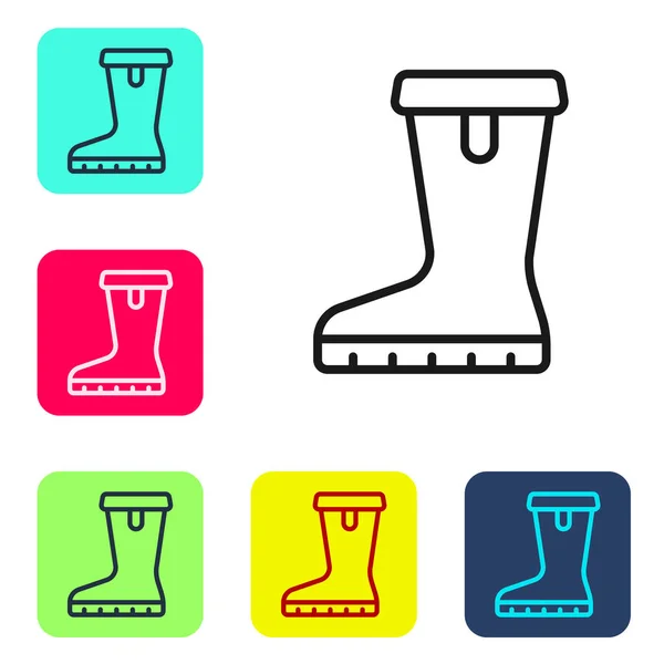 Black Line Waterproof Rubber Boot Icon Isolated White Background Gumboots — Stock Vector
