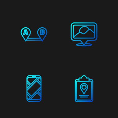 Çizgiyi konum işaretleyicisi, şehir navigasyonu, rota ve konum ile katlanmış haritaya ayarla. Renk simgeleri. Vektör