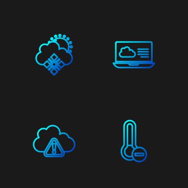 Meteoroloji termometresi, fırtına uyarısı kar, güneş ve hava tahmini olan bulut ayarlayın. Renk simgeleri. Vektör