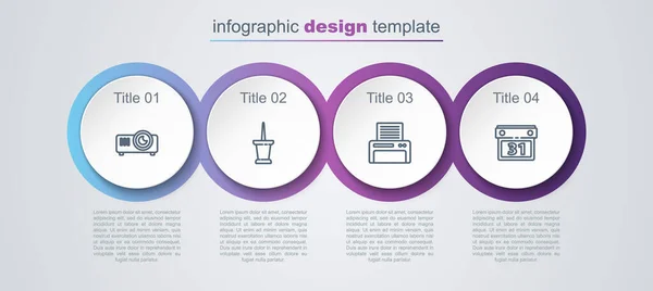 Establecer Línea Película Película Proyector Medios Push Pin Impresora Calendario — Vector de stock