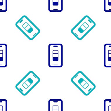 Mavi Akıllı Telefon şarj ikonu beyaz arka planda izole edilmiş pürüzsüz desen. Şarjı az bir telefon. Vektör.