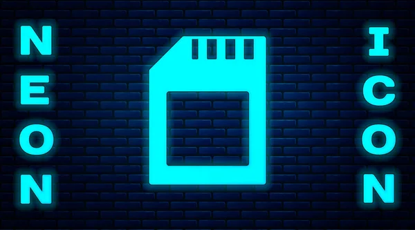 Glödande Neon Kort Ikon Isolerad Tegel Vägg Bakgrund Minneskort Adapter — Stock vektor