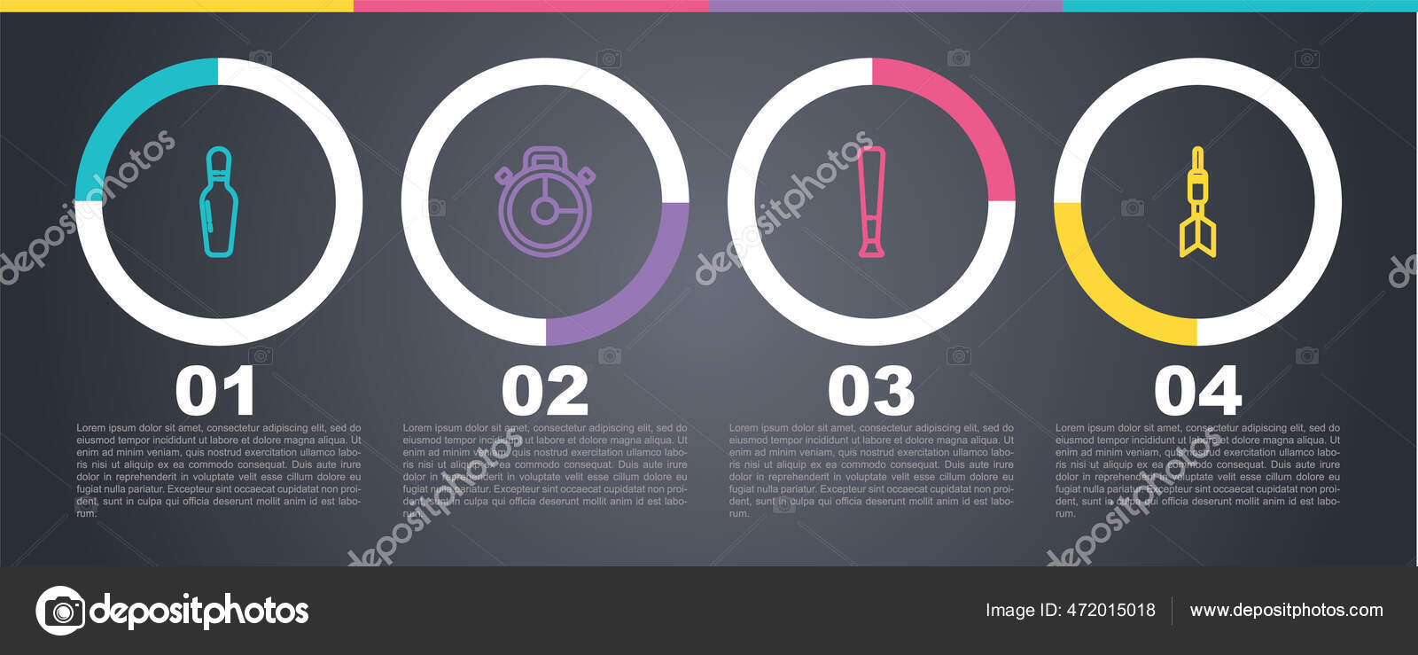 Set Line Bowling Pin Stopwatch Baseball Bat Dart Arrow Business Stock