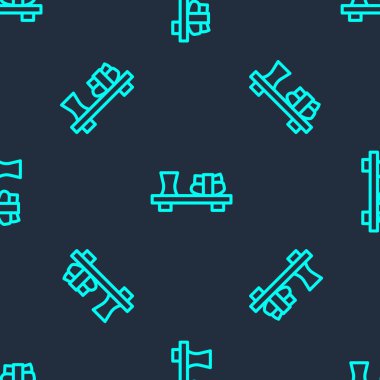 Kesme tahtası simgesindeki yeşil çizgi suşisi mavi arka planda izole edilmiş pürüzsüz desen. Tahtada Asya yemeği suşisi. Vektör.