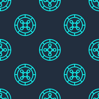 Yeşil çizgi kumarhane rulet ikonu mavi arka planda izole edilmiş kusursuz desen. Vektör.