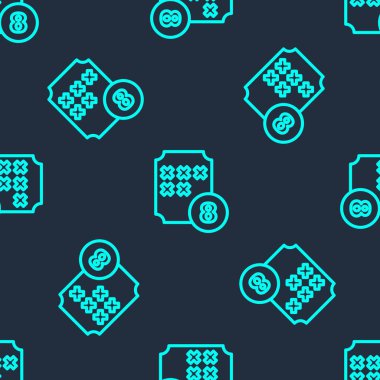 Yeşil çizgi Bingo ya da bingo kartı üzerinde şanslı numaralar simgesi olan loto topu mavi arkaplanda izole edilmiş pürüzsüz desen. Vektör.