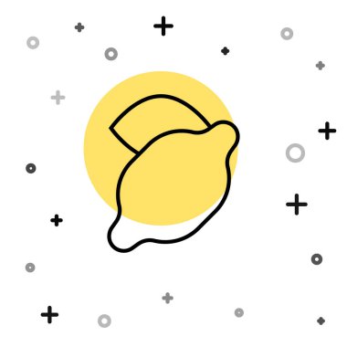 Beyaz arka planda limon sembolü simgesi olan siyah çizgi kumarhane kumar makinesi. Kumar oyunları. Rastgele dinamik şekiller. Vektör.