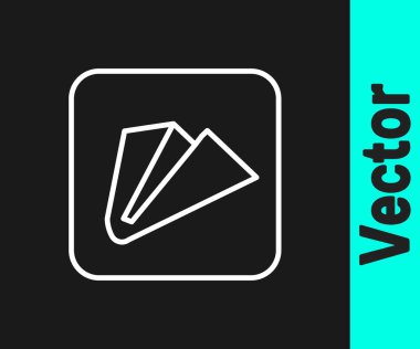 Beyaz çizgi kağıttan uçak simgesi siyah arkaplanda izole edildi. Vektör.