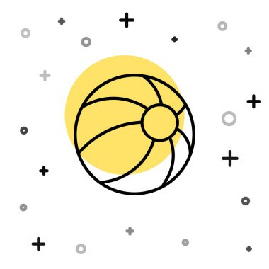 Beyaz arka planda siyah çizgi plaj topu ikonu izole edildi. Çocuk oyuncağı. Rastgele dinamik şekiller. Vektör.