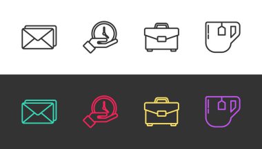 Hat, Zarf, Saat, Çanta ve Çay poşeti ile siyah beyaz çay. Vektör