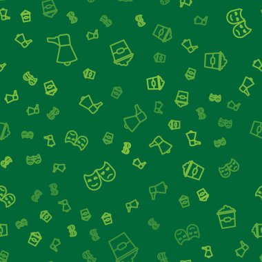 Megafon, Komedi ve trajedi maskeleri ve patlamış mısırları kusursuz bir şekilde yerleştirin. Vektör