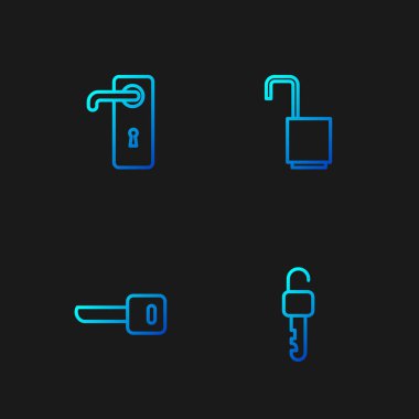 Kilitli olmayan anahtar, anahtar, kapı kolu ve kilidi aç. Renk simgeleri. Vektör