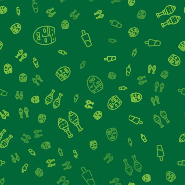 Çizgi Aztek maskesi, Maracas ve buzlu dondurmayı pürüzsüz desene ayarlayın. Vektör