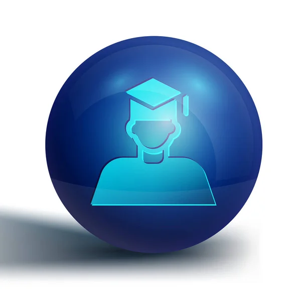 Blue Graduate Icono Gorra Graduación Aislados Sobre Fondo Blanco Botón — Vector de stock