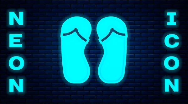 Icono Chanclas Neón Brillante Aislado Fondo Pared Ladrillo Cartel Zapatillas — Vector de stock