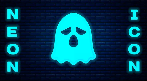 Icona Luminosa Neon Ghost Isolata Sfondo Muro Mattoni Buona Festa — Vettoriale Stock