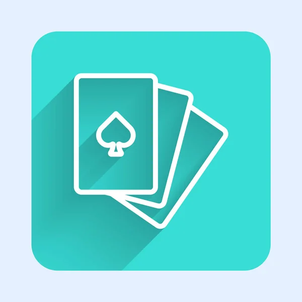 Línea Blanca Deck Playing Cards Icon Isolated Long Shadow Juego — Vector de stock