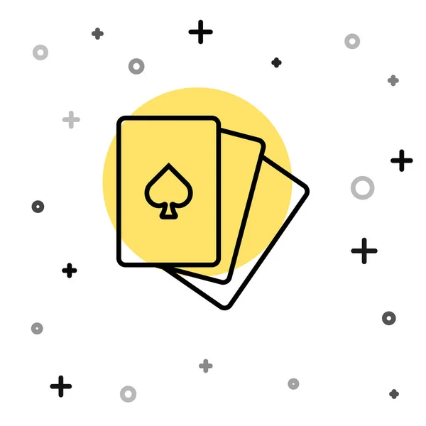 Línea Negra Deck Playing Cards Icon Isolated White Background Juego — Vector de stock