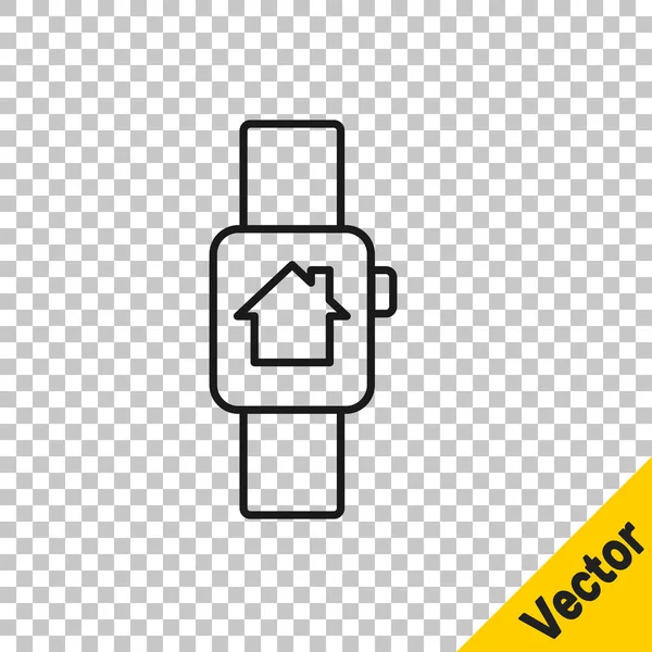Ligne Noire Smart Home Avec Icône Montre Intelligente Isolée Sur — Image vectorielle